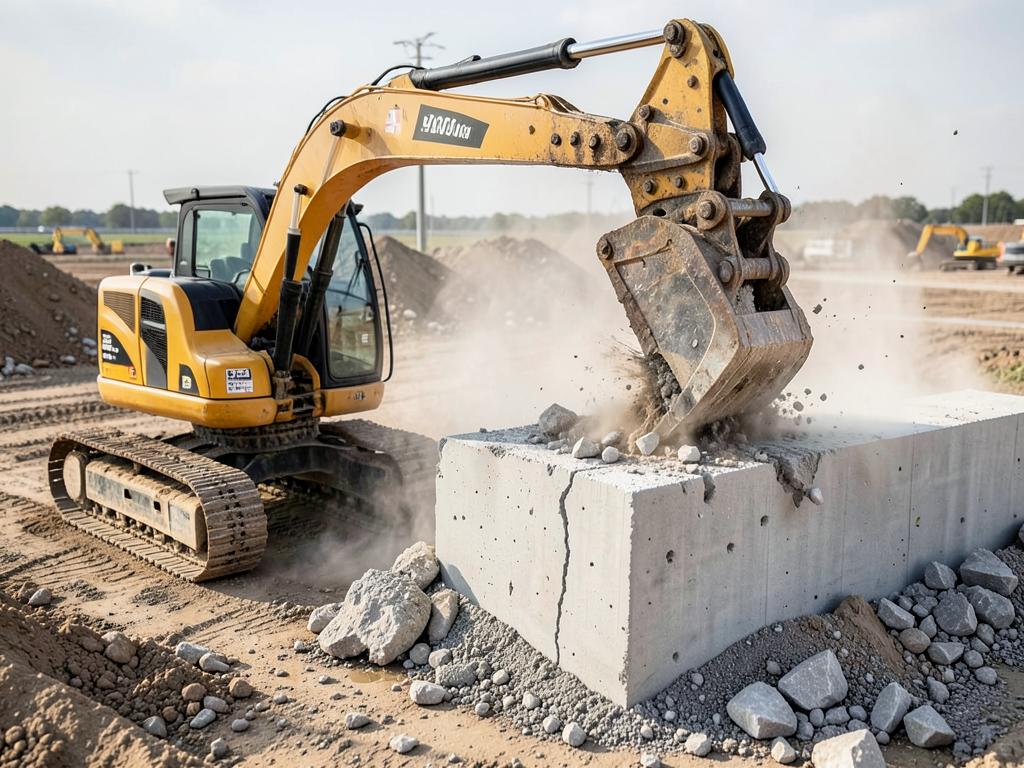 Hidraulikus törőkalapács betonlemezt bont