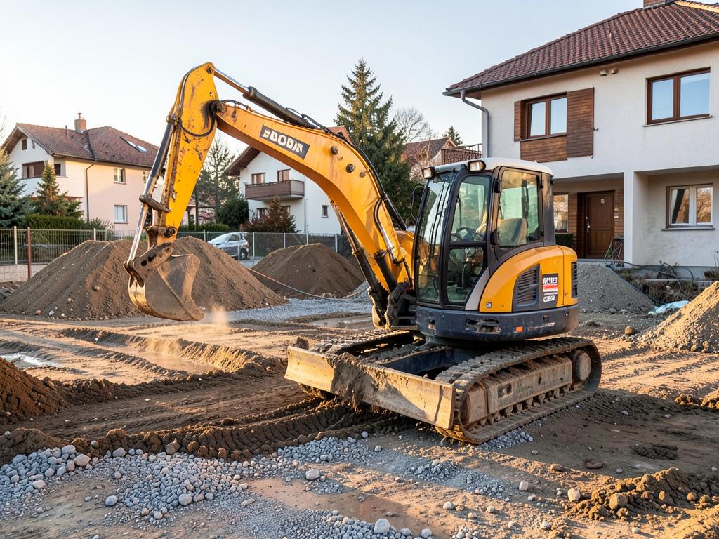 Munkagép egész napos munkavégzés közben egy építési területen
